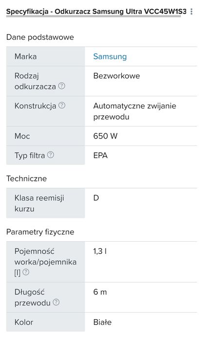 Odkurzacz bezwzrokowy Samsung SC45W1
