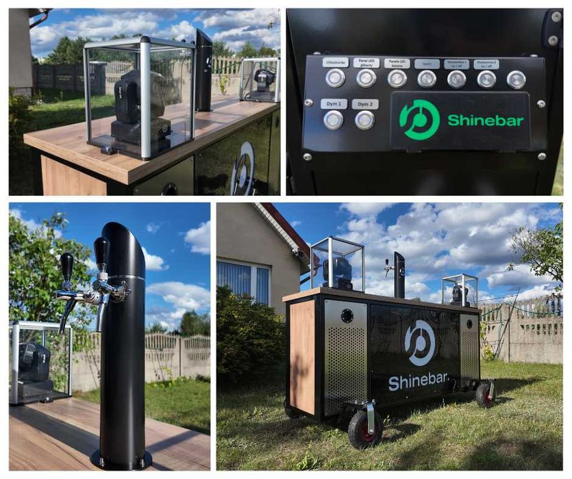 Mobilny bar imprezowy – Shinebar, nagłośnienie, światła, nalewak, dym