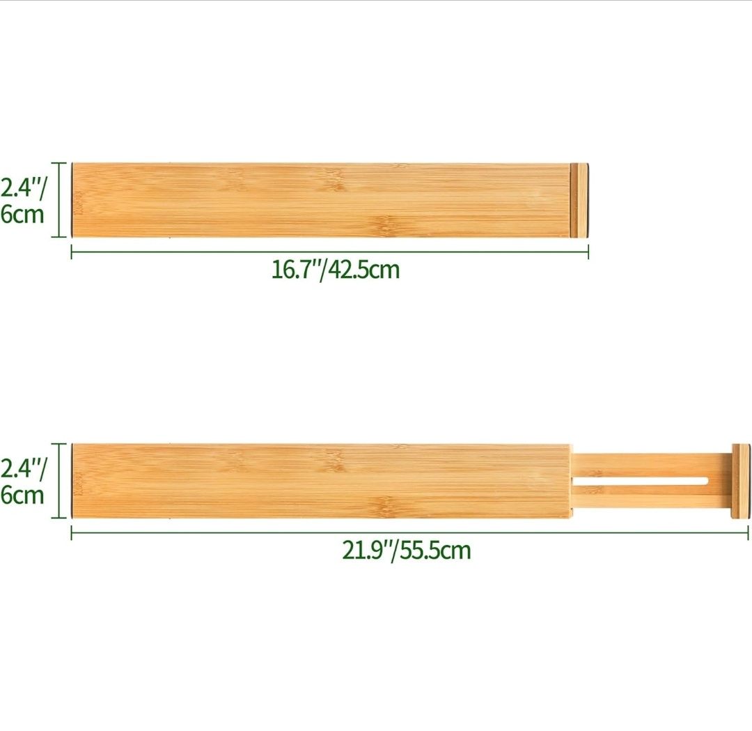 Bambusowe przegrody do szuflad 6szt., 42,5–55,5 cm