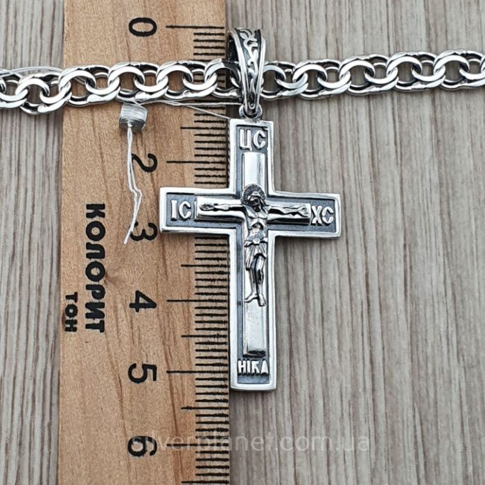 Брутальная серебряная цепочка с крестиком ланцюг Бісмарк хрест срібло