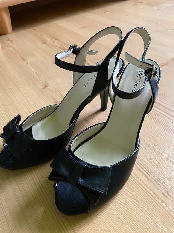 Sandały sandałki buty na obcasie 40 czarne eleganckie wesele chrzest