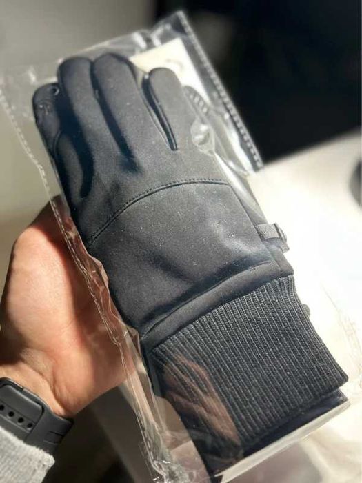 Czarne nowe rękawiczki męskie Softshell zimowe dotykowe sportowe