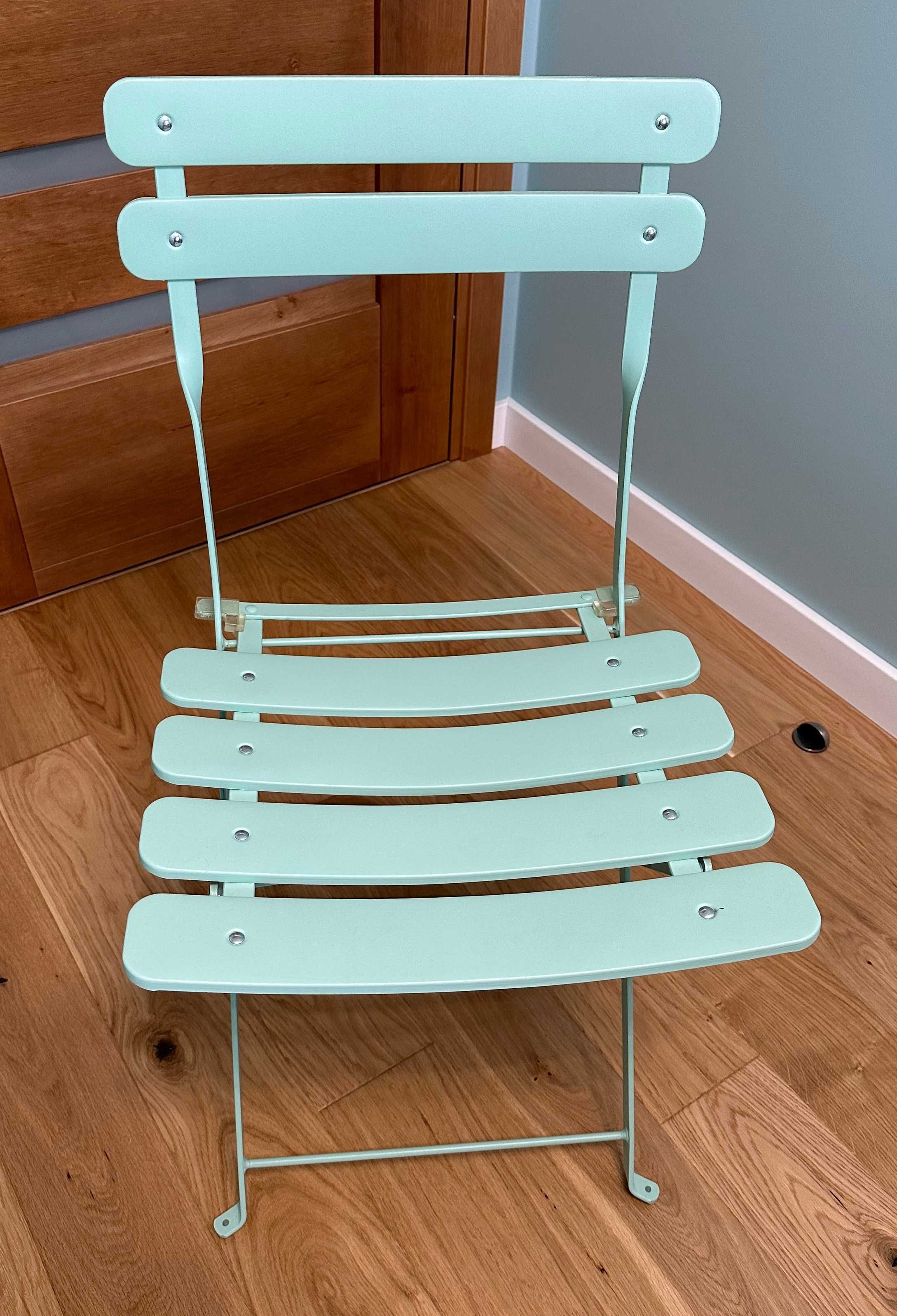 Zestaw mebli: stół + 2 krzesła, jasnoturkusowy, metal