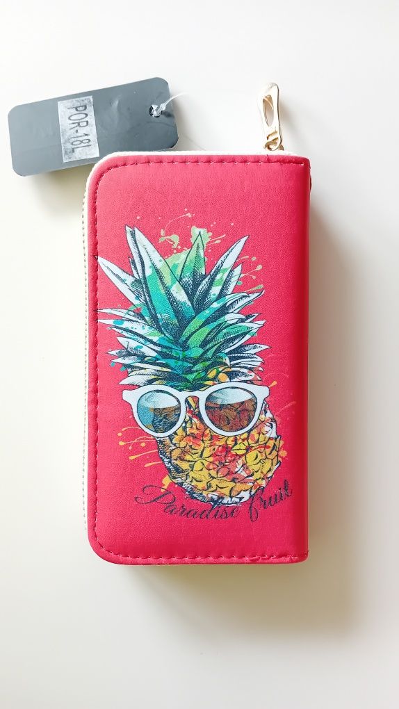 Nowy! Śliczny różowy portfelik "Ananas w okularach"