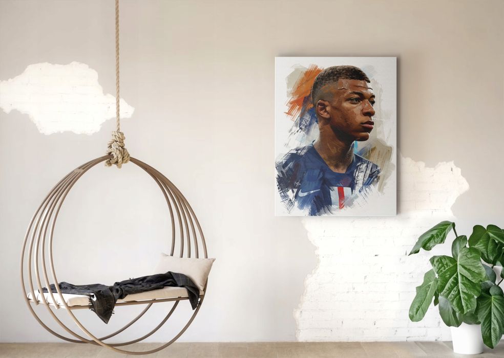 Nowoczesny Portret Kylian Mbappé na Płótnie 60x80 cm