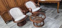 Rattanowy Komplet Wypoczynkowy / Dwa Bujano Obrotowe Fotele + Ława