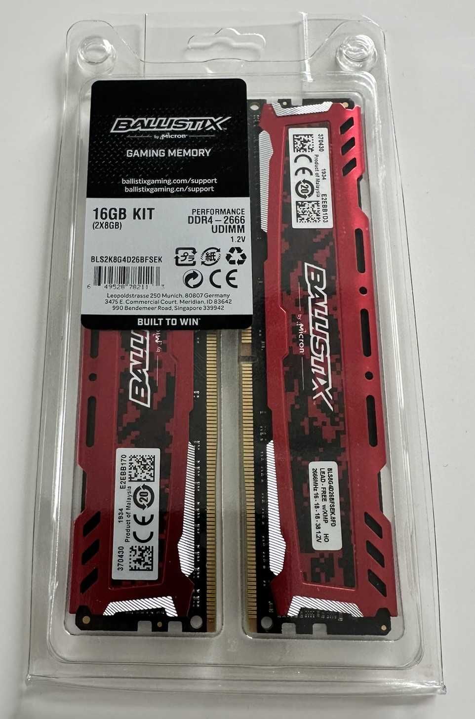 Pamięć Ram Crucial 16GB (2x8) 2666MHz Ballistix Sport CL16 RED