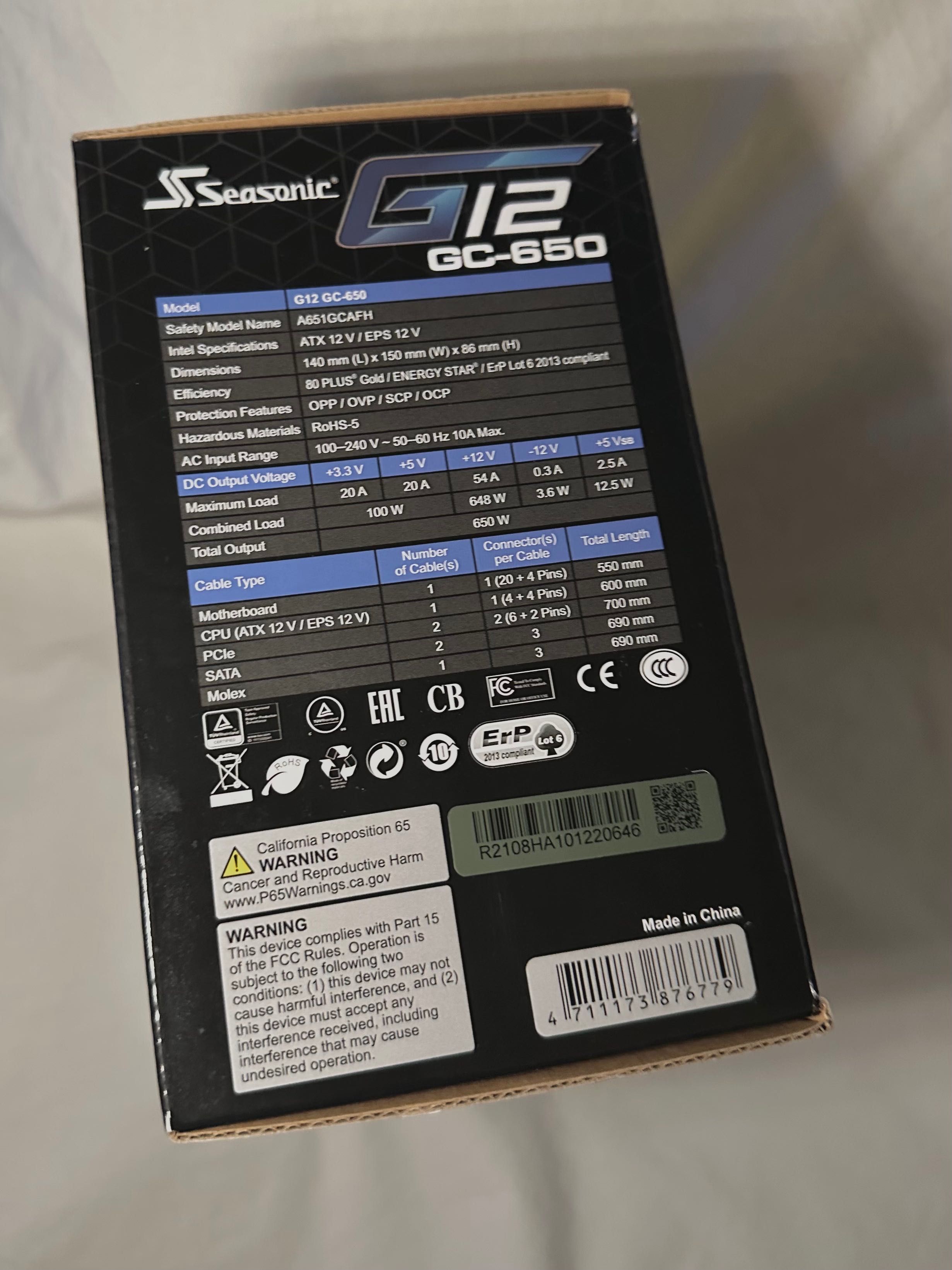 Fonte Alimentação Seasonic G12 GC 650W 80 Plus Gold