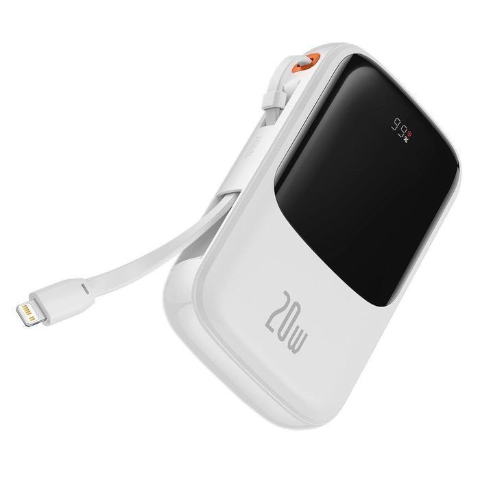 Baseus powerbank 10000mAh 20W QC/PD/SCP/FCP z kablem Lightning biały