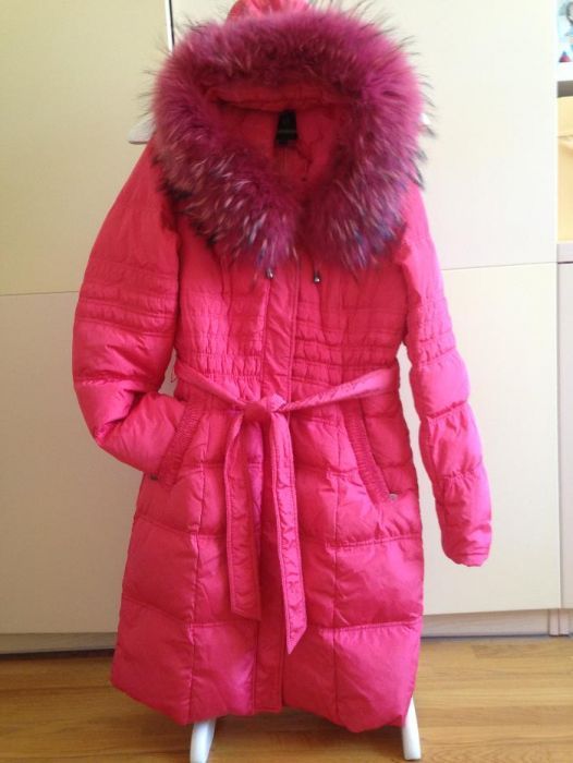 Пуховик на подростка, пуховое пальто для девочки розовый малиновый