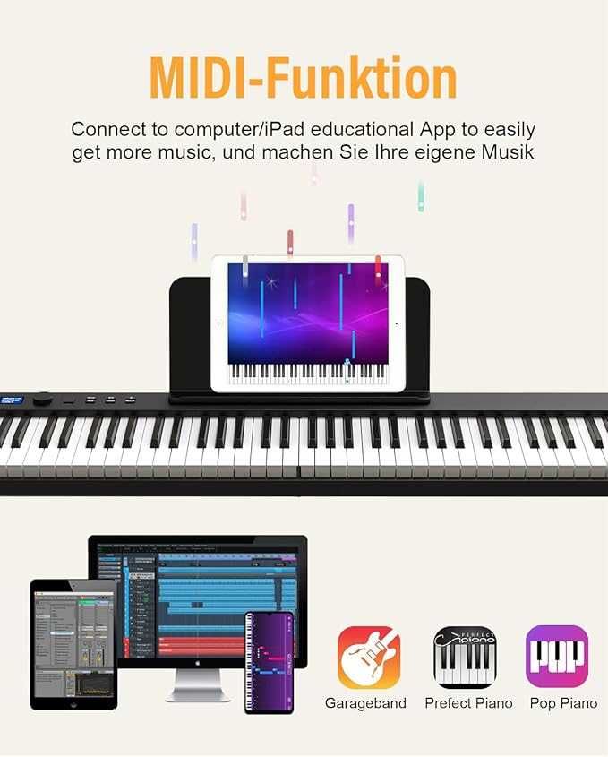 Składany Keyboard Pianino Fortepian z 88 Klawiszami MIDI Bluetooth
