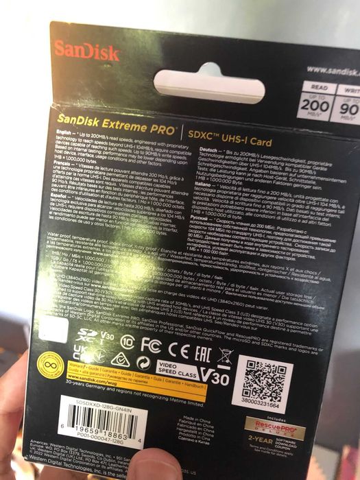 SanDisk Extreme PRO 128Gb 256 SDXC UHS-I C10 200MB/s U3 V30 4K SD Card