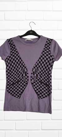 Nowa bluzka damska t-shirt szachownica fioletowa rozmiar S