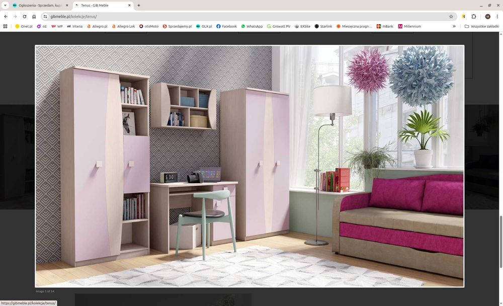 sofa, łóżko do pokoju szaro-wrzosowe do kolekcji TENUS