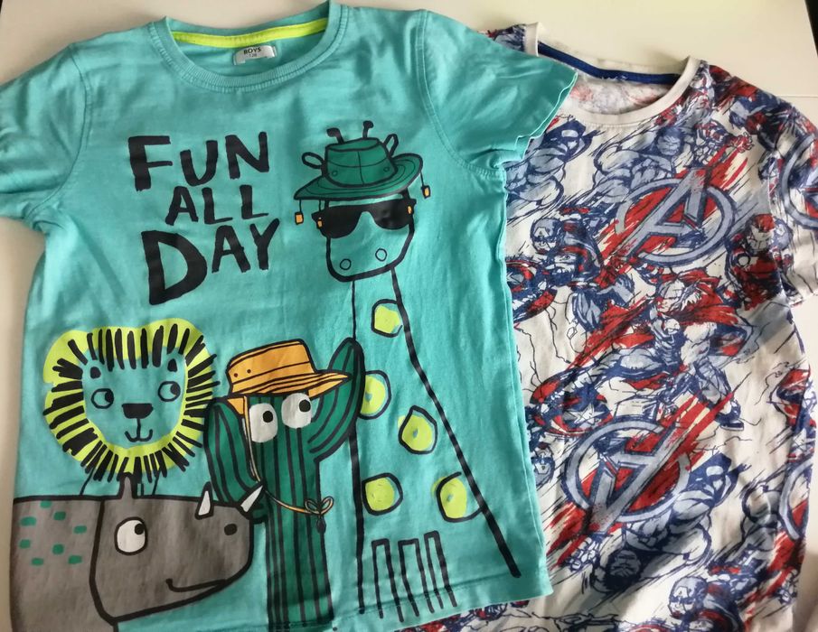 2 koszulki z krótkim rękawem, T-shirty rozm 128, chłopięce
