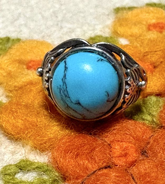 Stary Pierścionek z prl srebrny. Biżuteria prl Stare turkus vintage