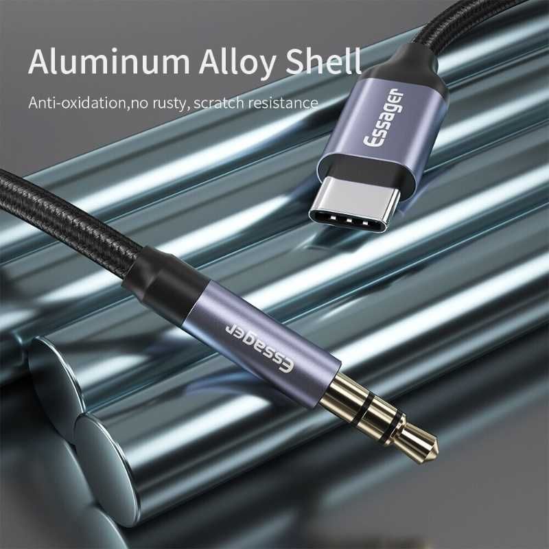 Przejściówka USB-C do Jack 3,5mm Przewód 1m Kabel Adapter Tel. + Radio