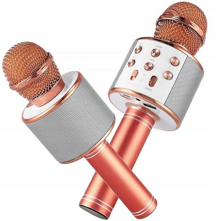 Mikrofon karaoke bezprzewodowy bluetooth rose gold Powystawowy