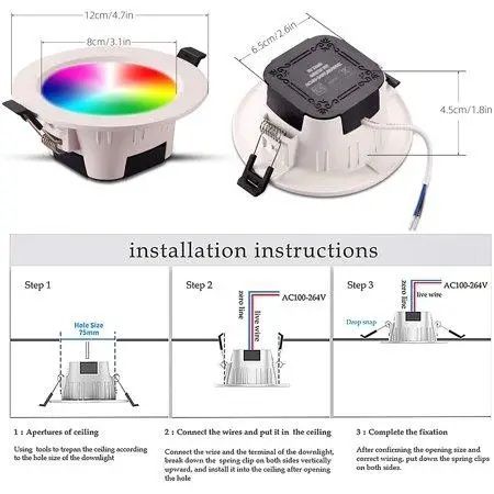 Точечный смарт светильник RGBW Smart Led Downlight Bluetooth Mesh 9W,