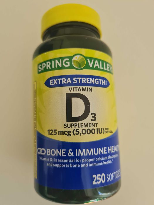 Vitamina D3 125 mcg (5000 IU) por cápsula - 250 cápsulas de gel