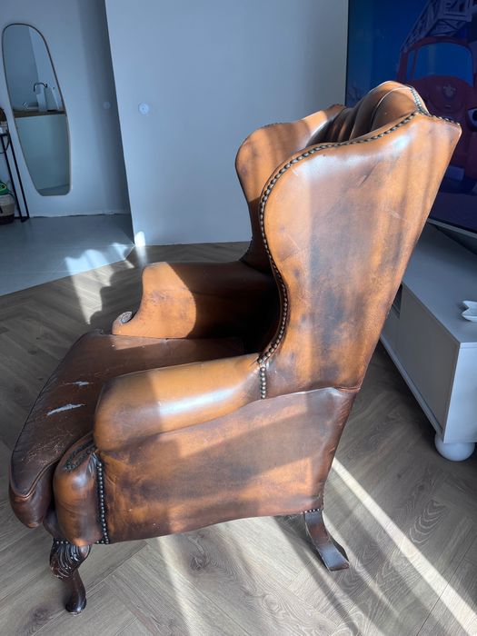 Fotel drzewniano-skórzany