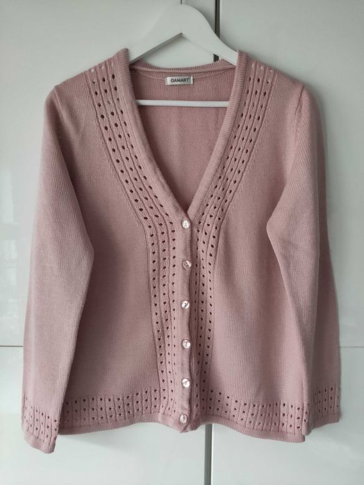 Sweter kardigan rozpinany w kolorze pudrowy róż Damart rozmiar 40