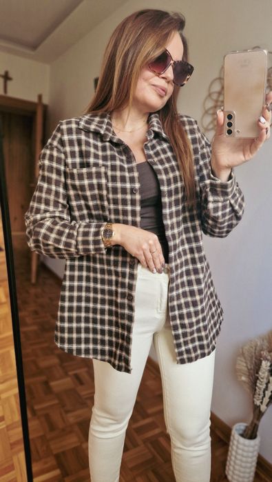 Koszula flanelowa krata bawełniana czekoladowa Varlesca chicaca XS S M