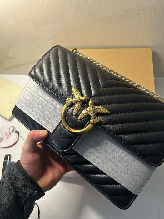 Nowa! Torebka damska czarna skórzana pinko One love chevron