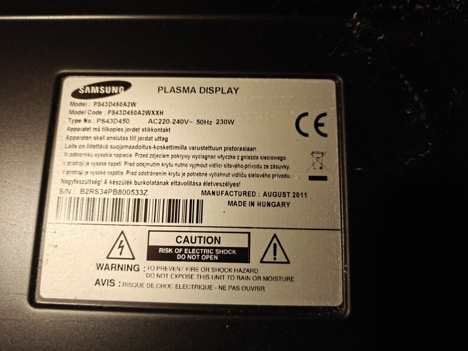 Tv plasma Samsung PS43D450A2W wypalona matryca.