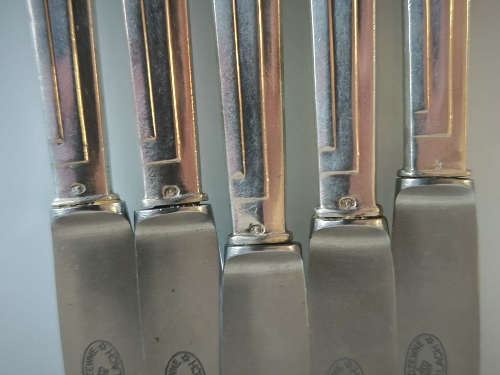 Noże srebro Gerlach Art Deco lata 30 Polska II RP przedwojenne próba
