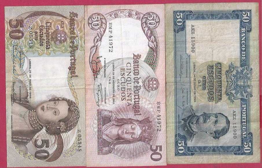 Notas   3   da Republica  50$ escudos  Diferentes