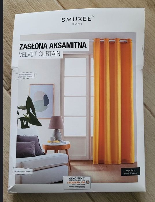 Nowa zasłona aksamitna / welurowa 140x250 cm żółta z kółkami