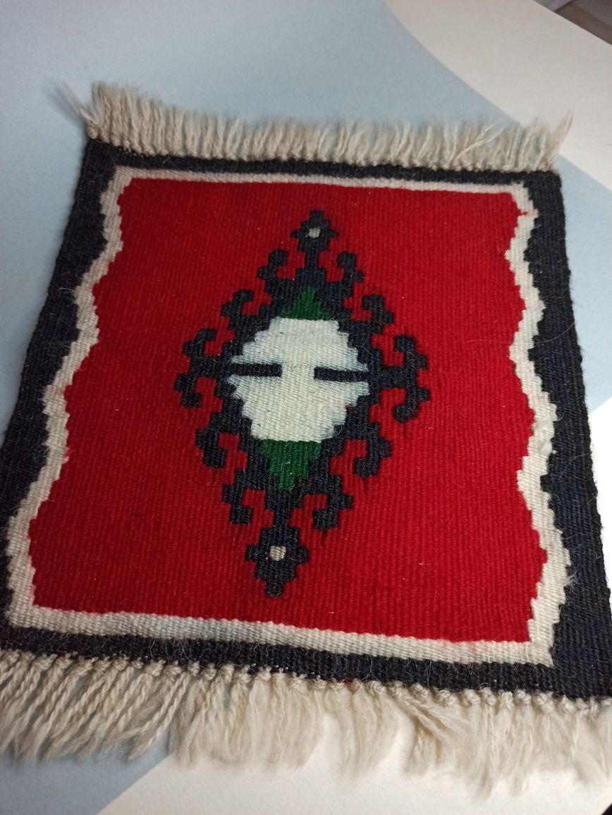 Stary kilim makatka vintage wełniany folkowy ludowy etno PRL serweta