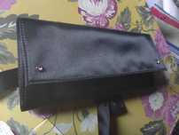 Swarovski Clutch preta de setim com um laço carteira Cerimónia GENUÍNA