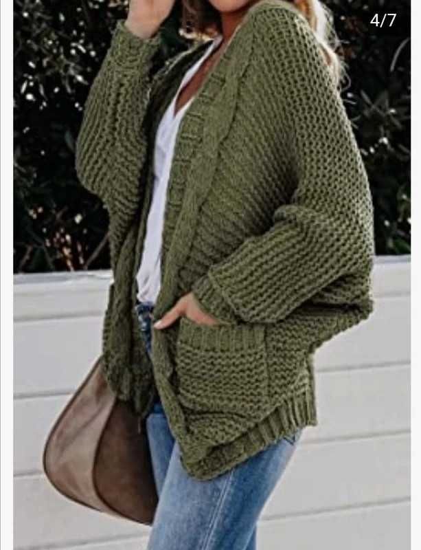 Zielony khaki sweter z grubym splotem rozmiar M