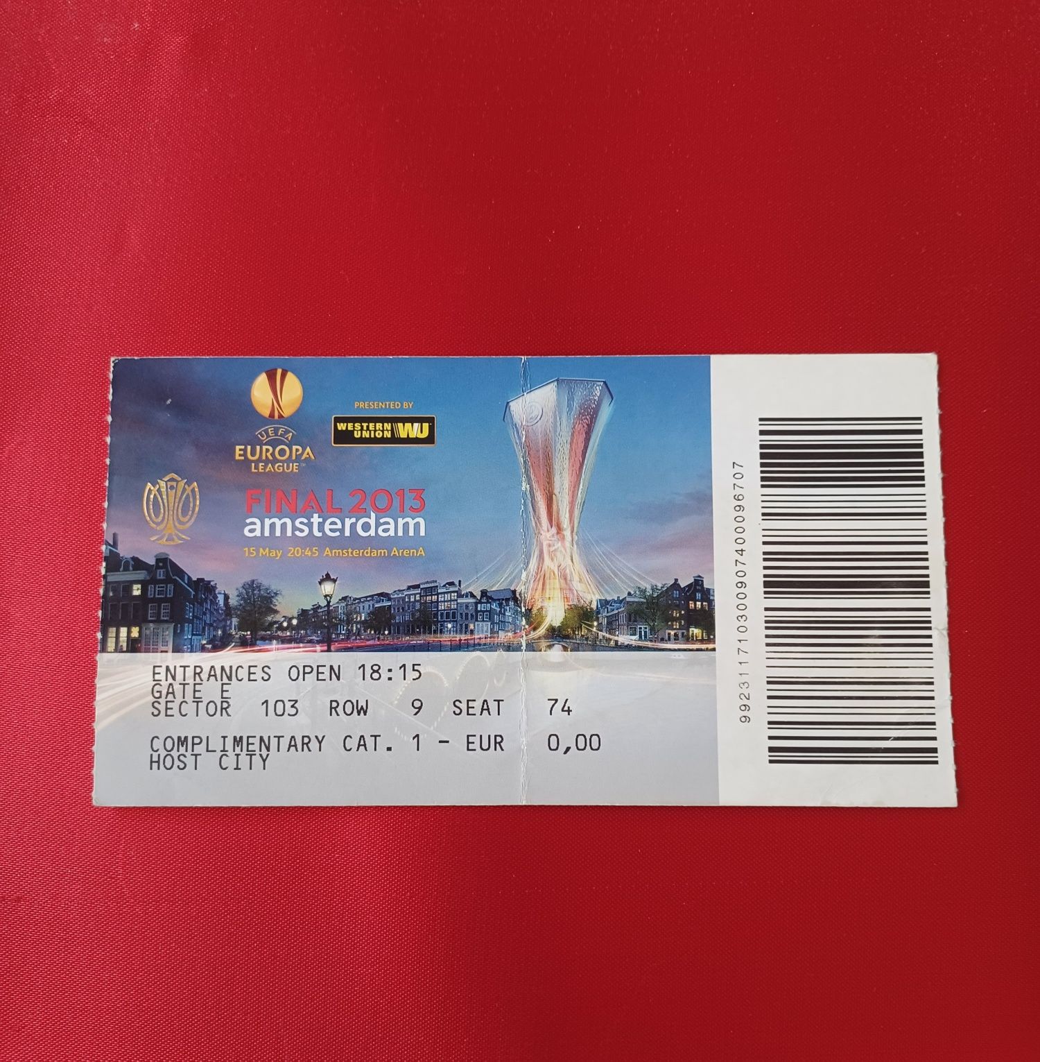 Bilhete usado final Liga Europa 2013 Benfica - Chelsea