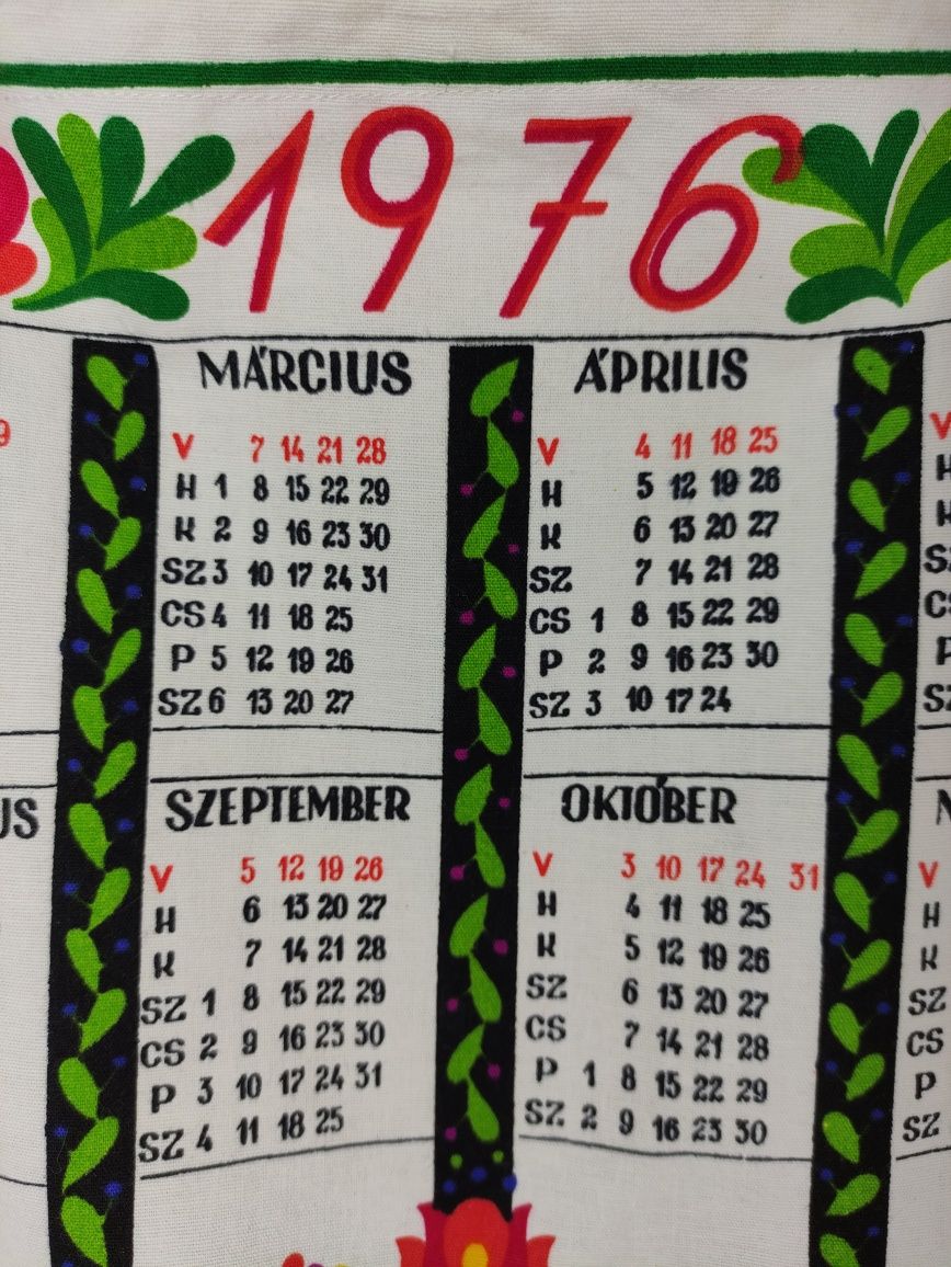 Настенный тряпичный календарь 1976 года Венгрия тряпчаный тканевой