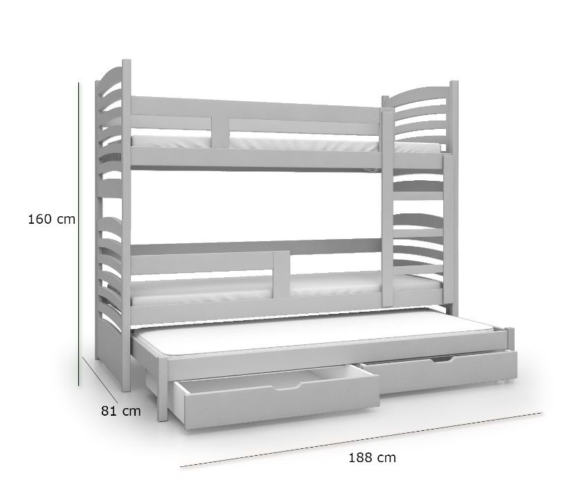 Łóżko Piętrowe OLEK ! 3 Osobowe Nowoczesne Kolory! Materace Gratis !