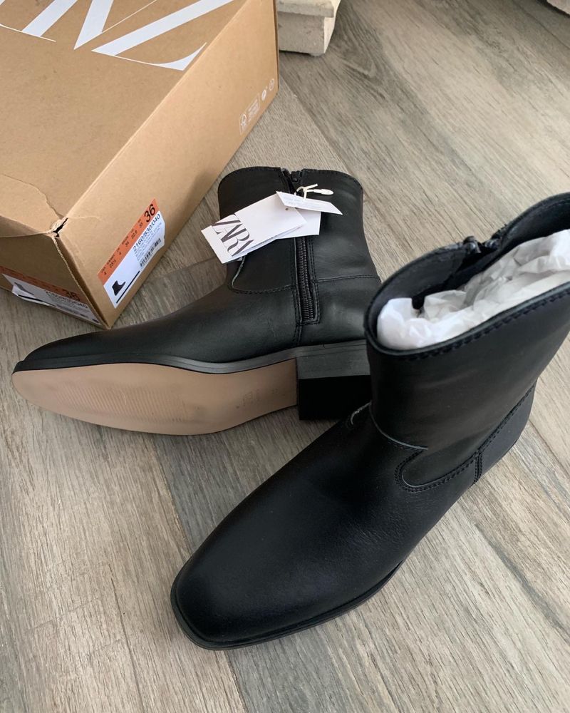 Zara 36 skorzane botki 23 cm