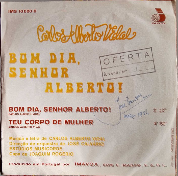 Carlos Alberto Vidal - - - - - Bom Dia, Senhor Alberto - - - - -Single
