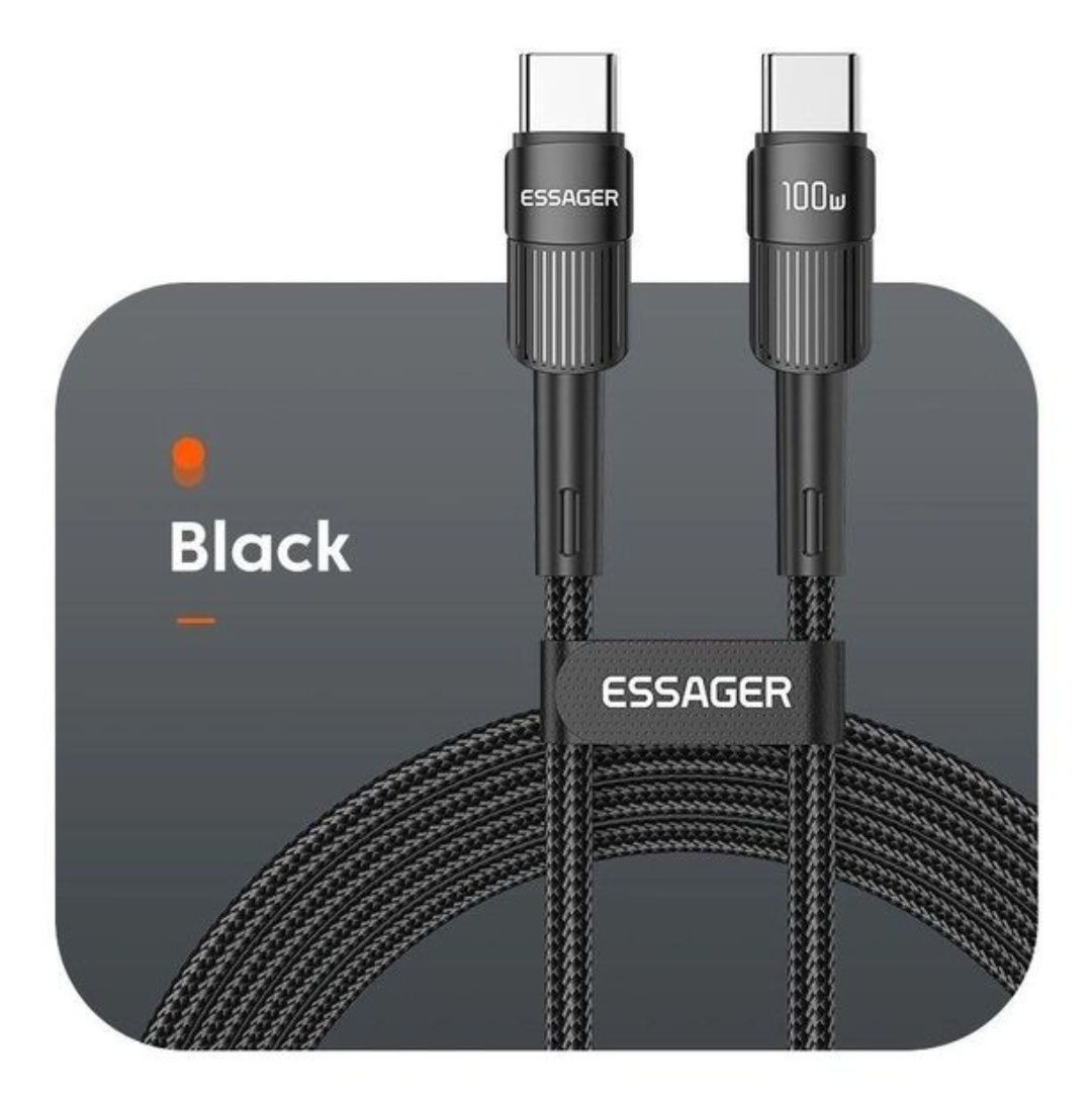 Кабель Essager Type-C PD 100W 1m Apple Android Fast Charge Black Швидк