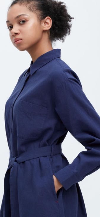 Платье-рубашка UNIQLO,лён/хлопок,М