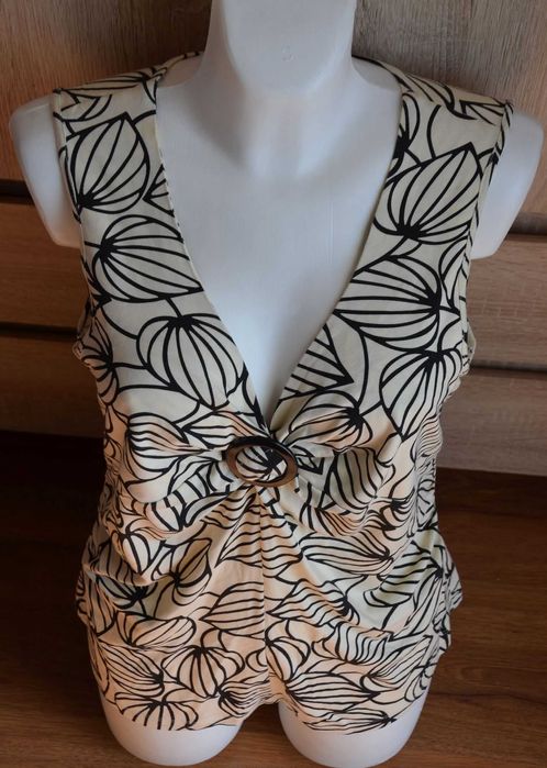 Bluzka bez rękawów beżowa we wzory kwiaty ciążowa mama 42 44