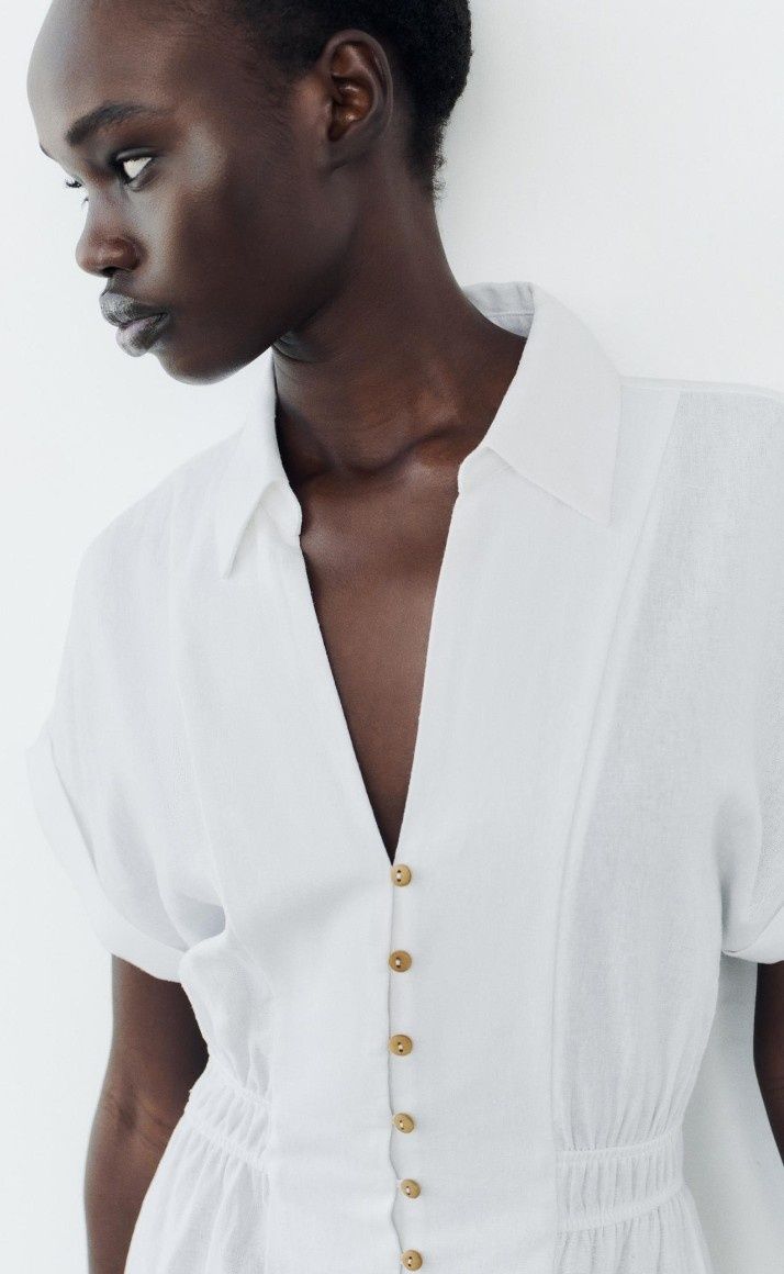 zara biała sukienka Midi len wiskoza 34 XS