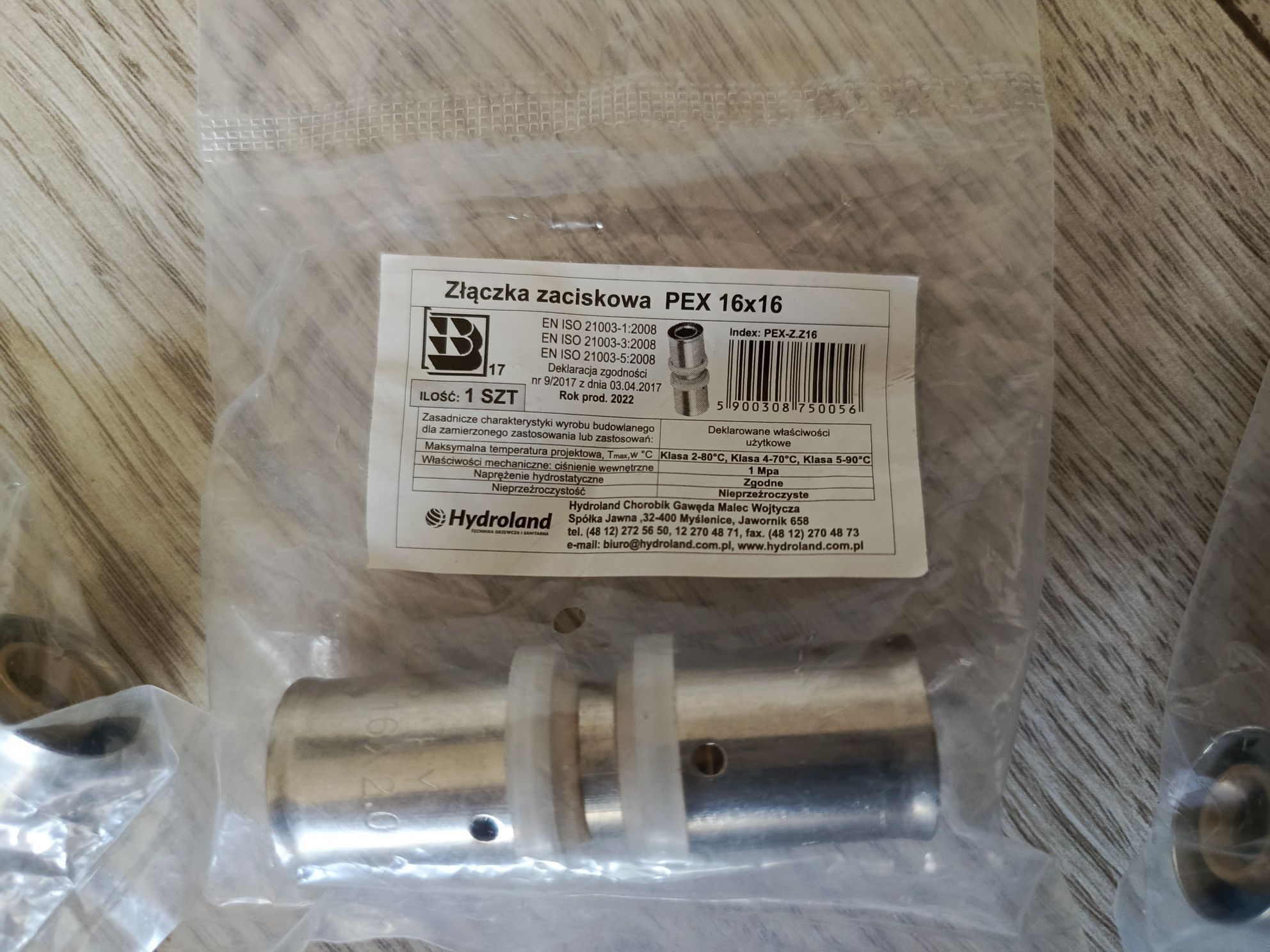 HYDROLAND zestaw: rura PEX 16x2 mm 5 mb + Złączka zaciskowa 16 mm 3szt