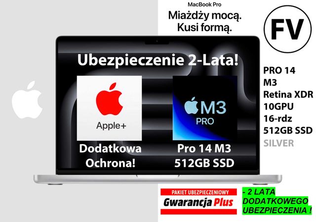 NOWY Apple MacBook Pro 14 M3 16rdz 512GB MAX CARE+GW24ms FV Folie!