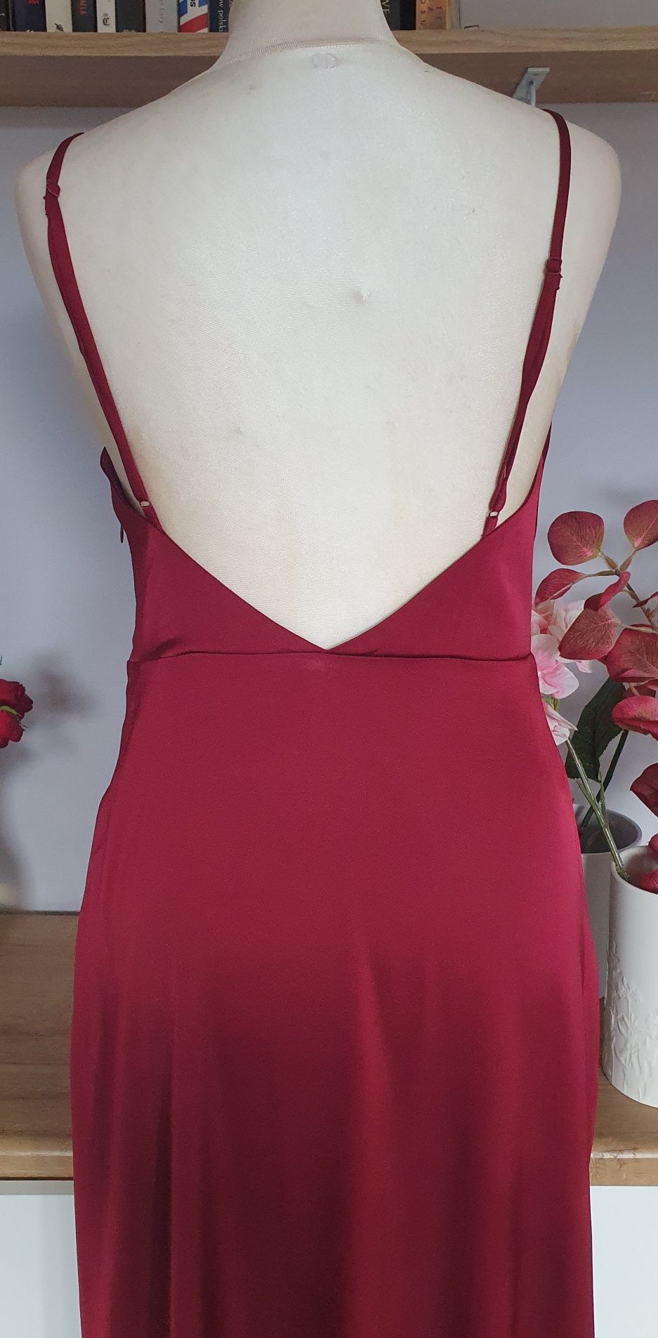 Elegancka prosta dluag bordowa sukienka rozmiar M wesele,bal,impreza