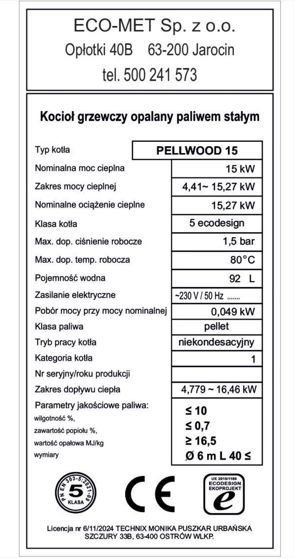 Dofinansowanie "Czyste Powietrze" Kocioł TECHNIX PELLWOOD 15kW