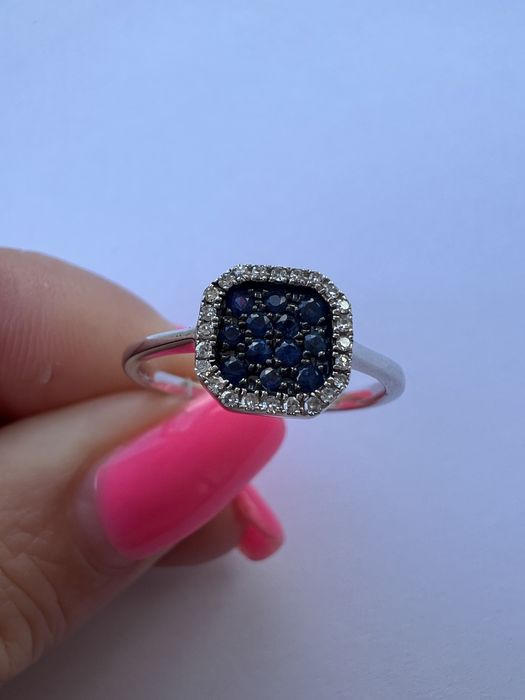 Золотое кольцо с бриллиантами и сапфирами р.17 белое золото 585 проба