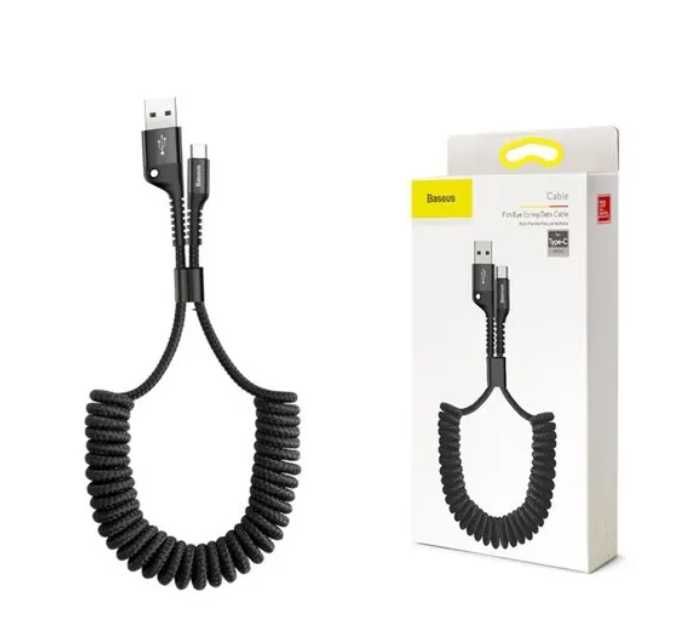 Kabel sprężynowy Baseus USB - USB typ C 1m Czarny